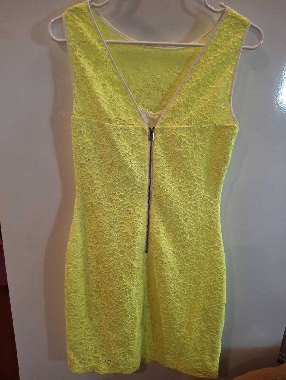 Marc New York Neon Yellow Lace Mini Dress with Front Zip